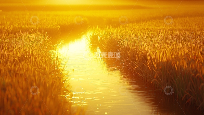 高清大图下载【趣麦麦图】金黄麦田日出景色