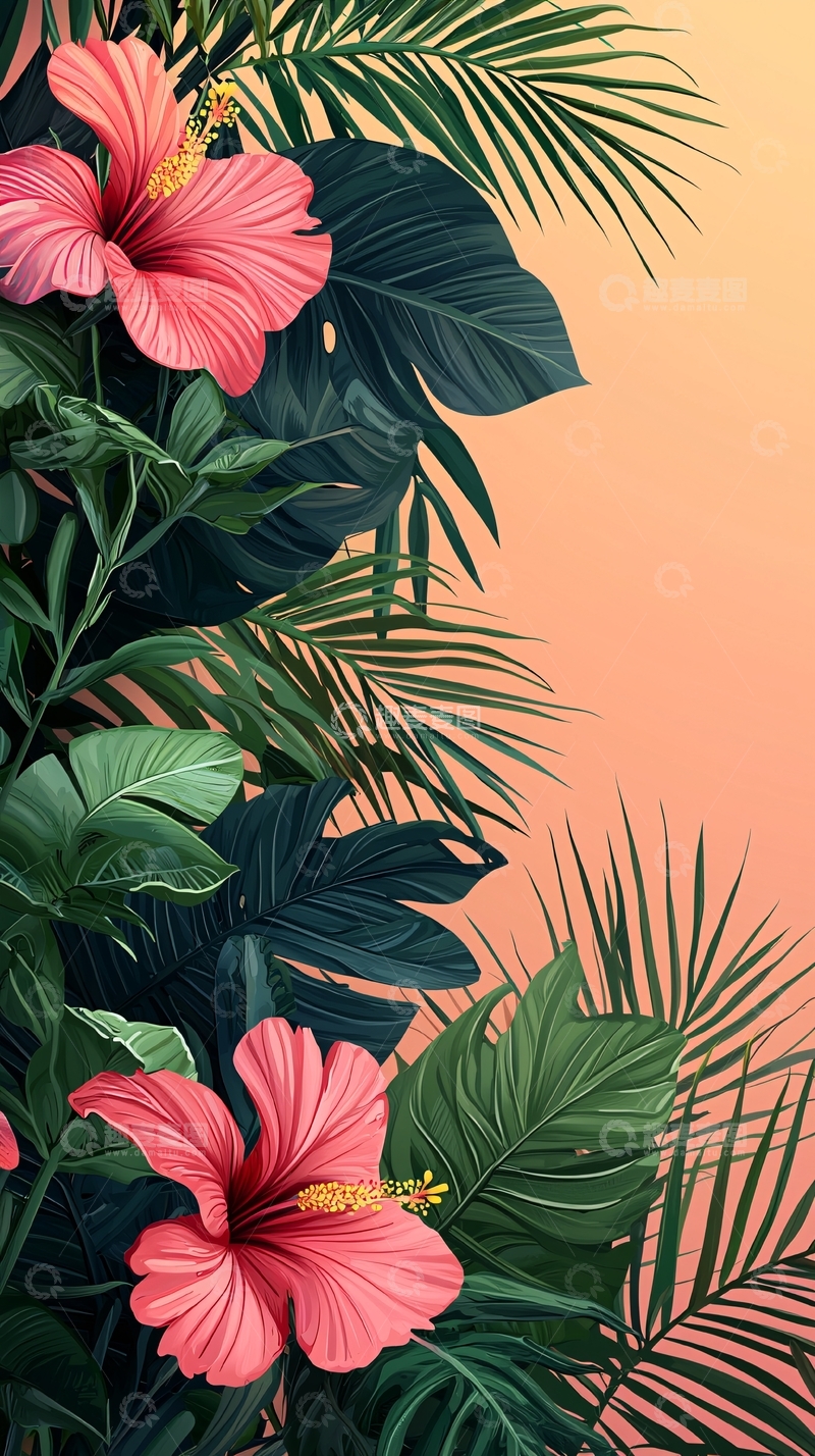 高清大图下载【趣麦麦图】粉色木槿花热带植物