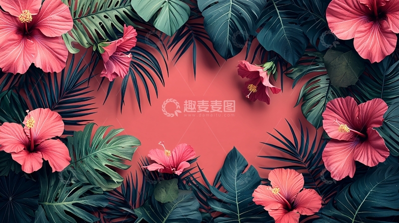 高清大图下载【趣麦麦图】粉色系热带花卉植物背景图