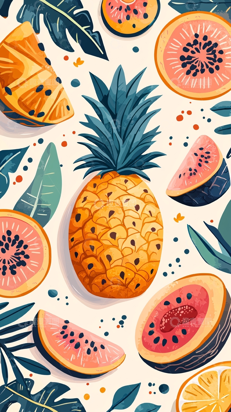 高清大图下载【趣麦麦图】菠萝水果插画