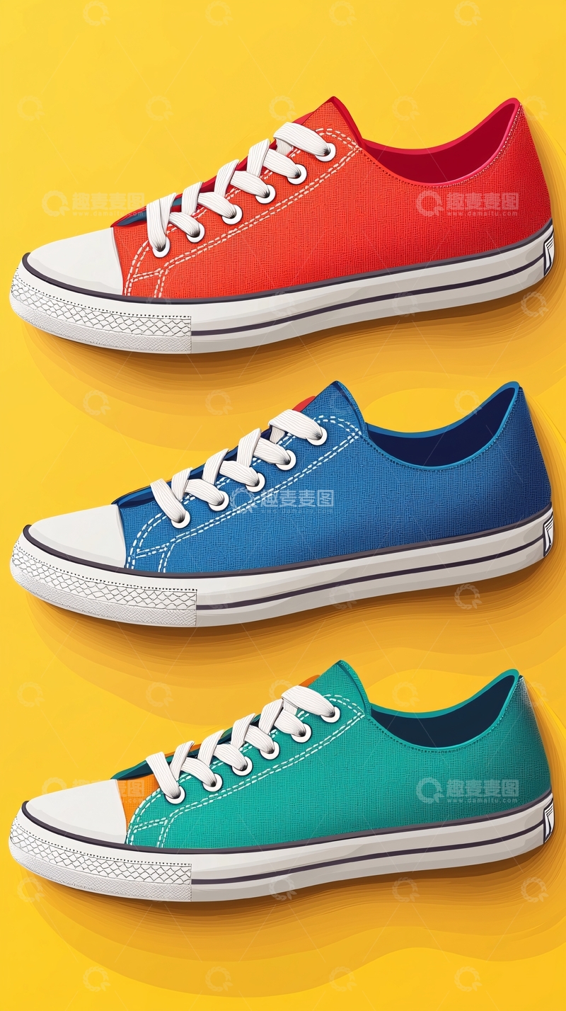 高清大图下载【趣麦麦图】三双彩色帆布鞋