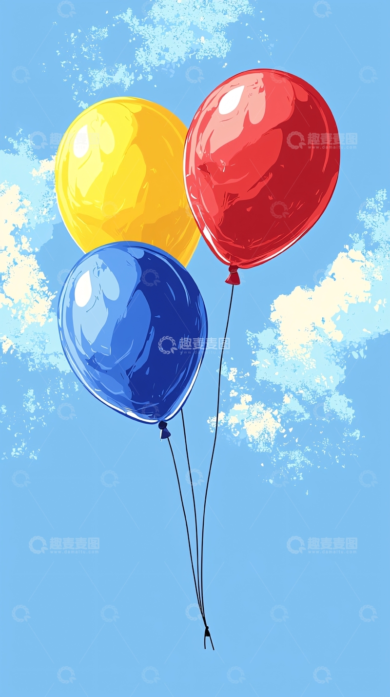 高清大图下载【趣麦麦图】蓝天白云下三个气球
