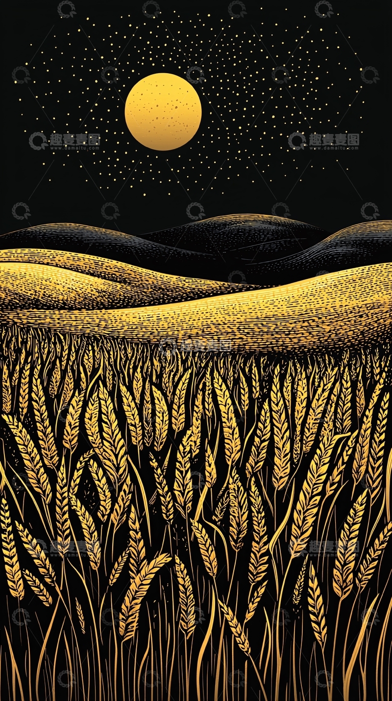 高清大图下载【趣麦麦图】金色麦田星空