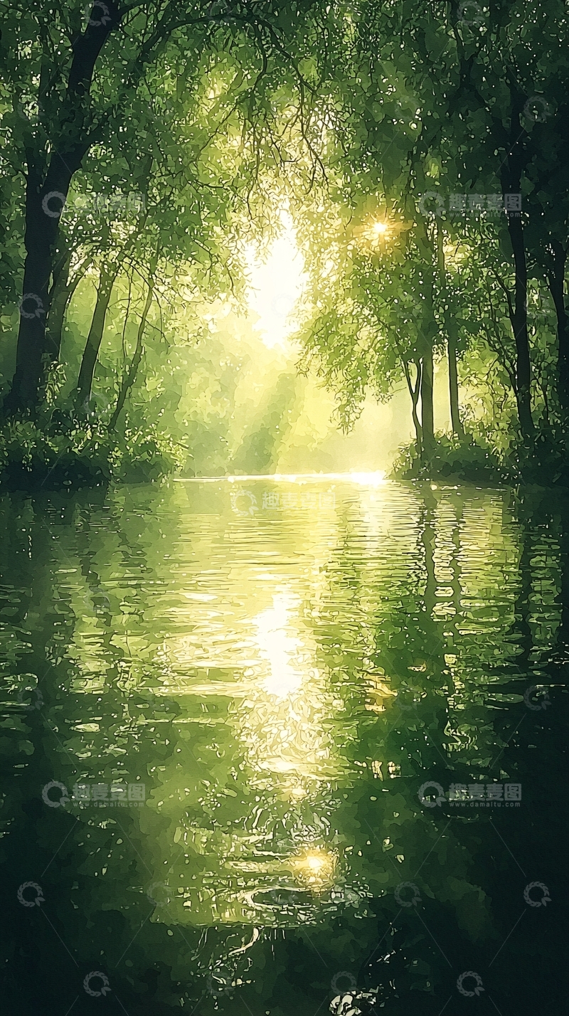 高清大图下载【趣麦麦图】阳光森林河流