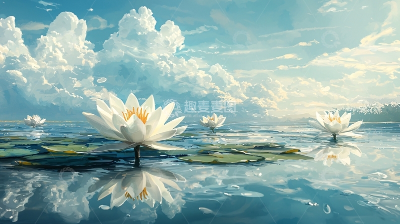 高清大图下载【趣麦麦图】白莲花湖景