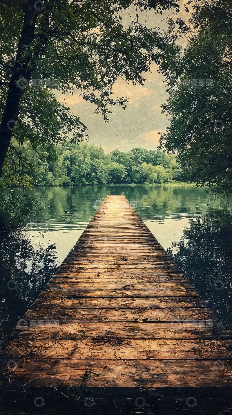 高清大图下载【趣麦麦图】木栈道通向湖中