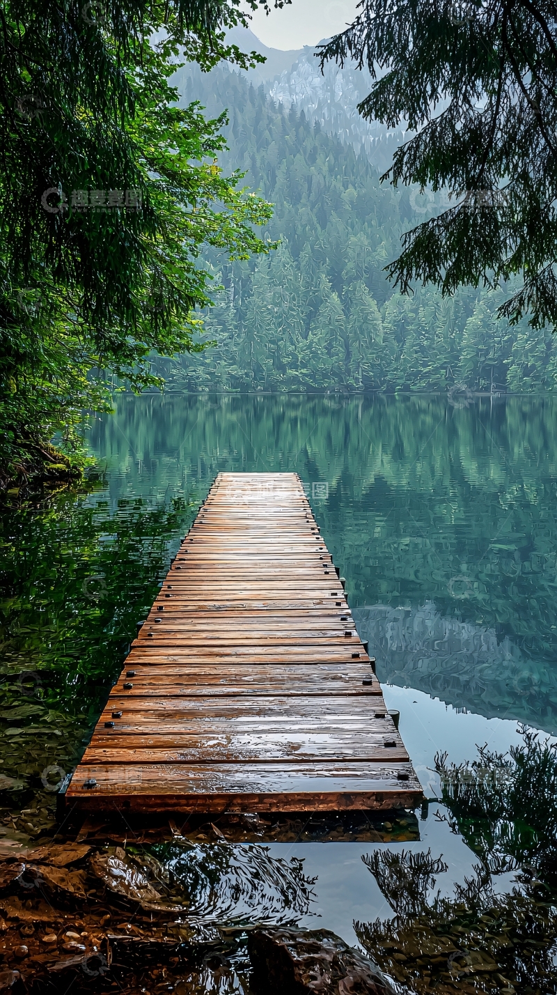 高清大图下载【趣麦麦图】木栈道延伸至平静湖面