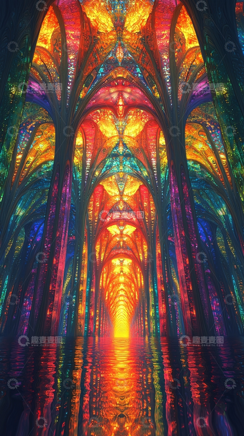 高清大图下载【趣麦麦图】彩虹般绚丽的彩色长廊