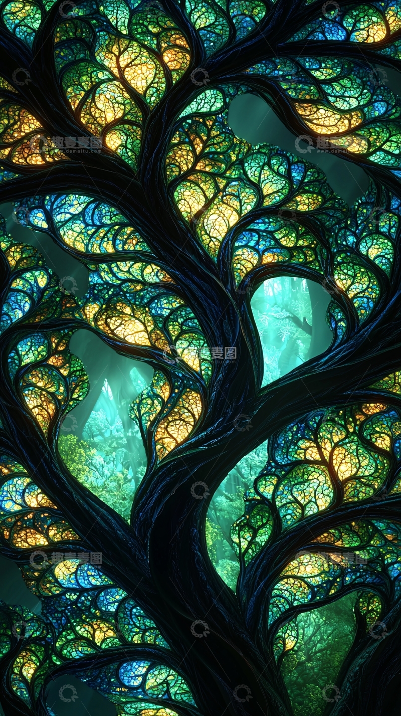 高清大图下载【趣麦麦图】梦幻彩色树枝