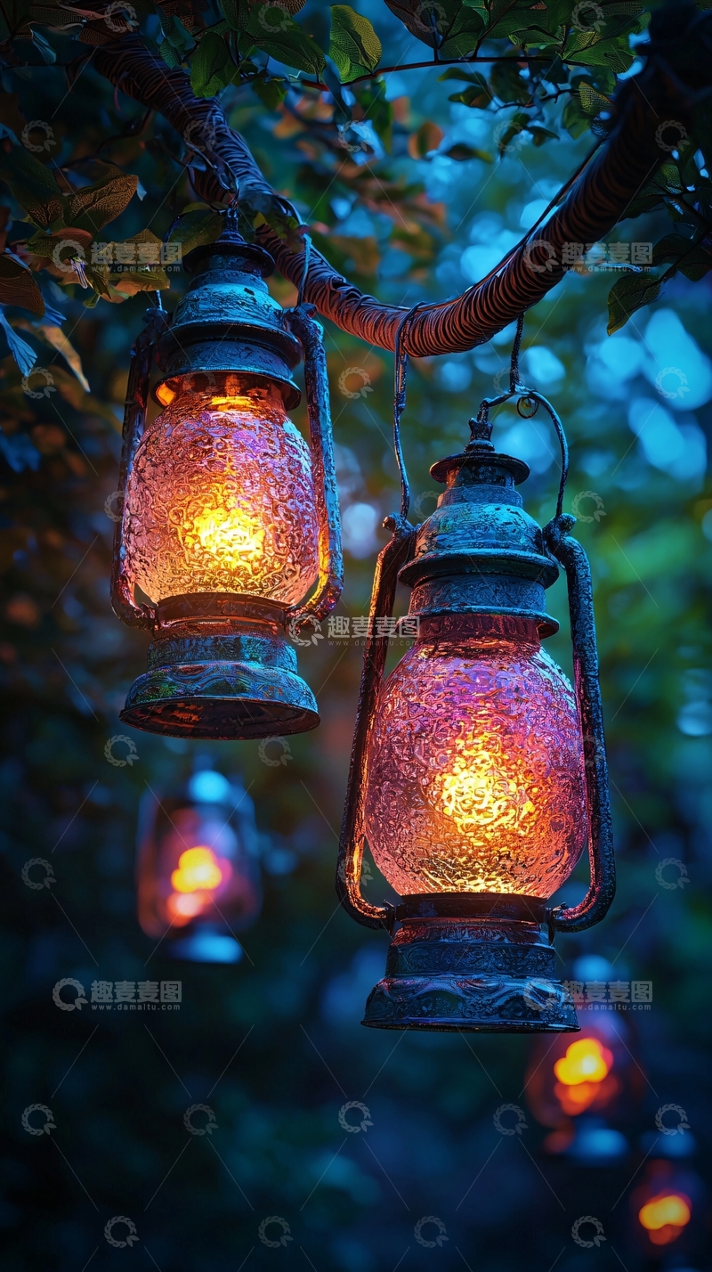 高清大图下载【趣麦麦图】树枝上挂着的复古油灯