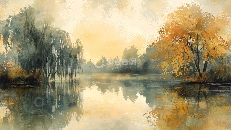 高清大图下载【趣麦麦图】清晨湖边树木倒影
