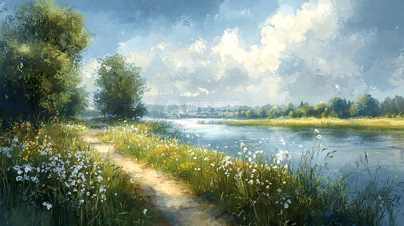 高清大图下载【趣麦麦图】阳光下的河边小路