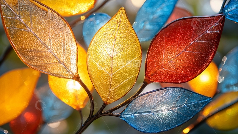 高清大图下载【趣麦麦图】彩色树叶灯串