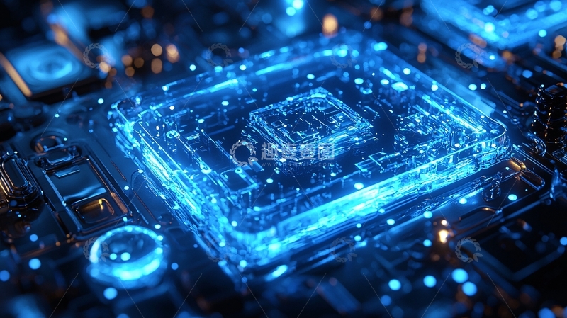 高清大图下载【趣麦麦图】蓝色发光芯片特写
