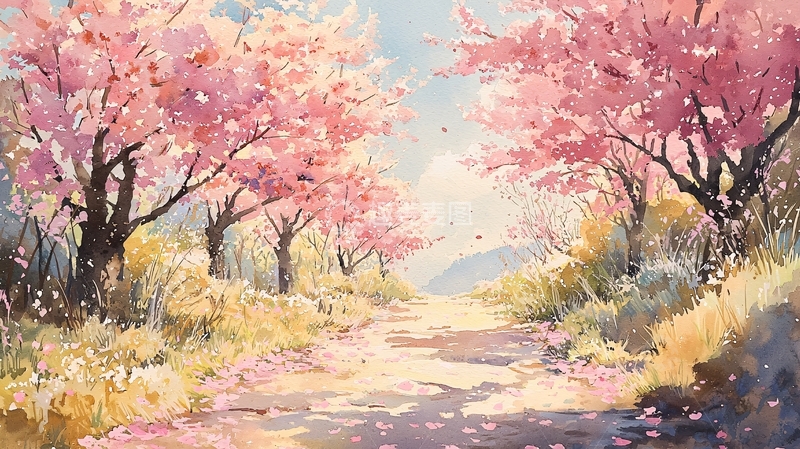 高清大图下载【趣麦麦图】粉色樱花树林小路