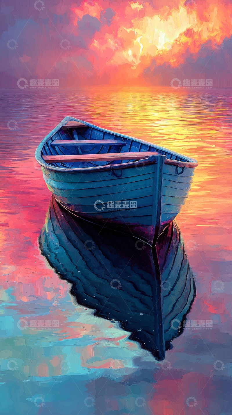 高清大图下载【趣麦麦图】夕阳下的小船