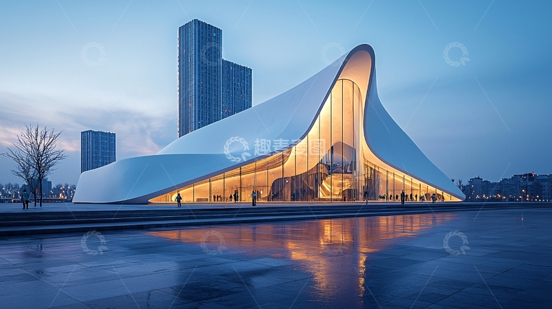 高清大图下载【趣麦麦图】流线型现代建筑夜景