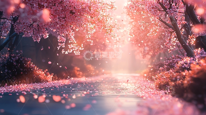 高清大图下载【趣麦麦图】梦幻樱花树林小路