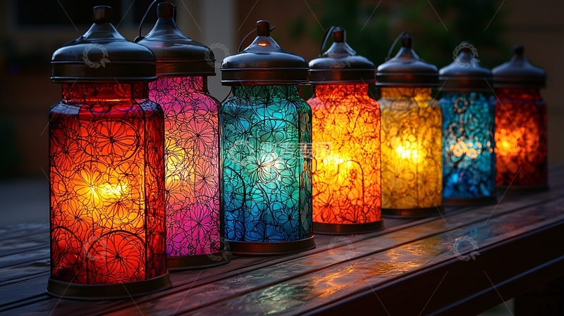 高清大图下载【趣麦麦图】彩色玻璃瓶灯