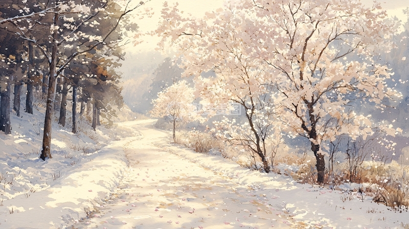 高清大图下载【趣麦麦图】冬日雪景森林小路