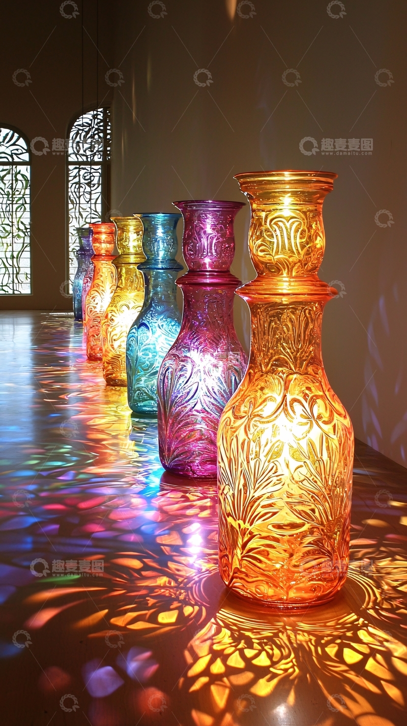 高清大图下载【趣麦麦图】彩色玻璃瓶