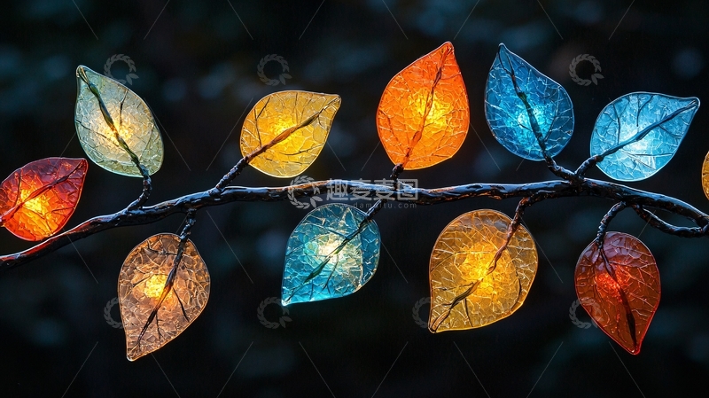 高清大图下载【趣麦麦图】彩色叶子灯串