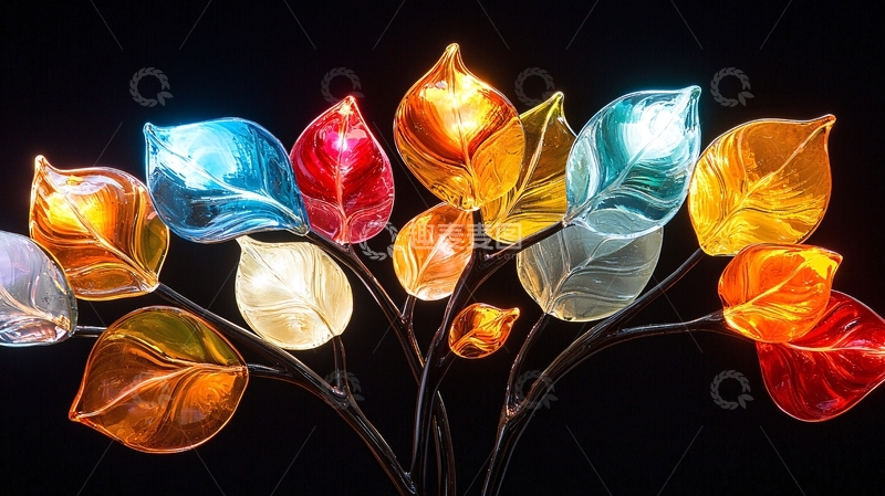 高清大图下载【趣麦麦图】彩色玻璃叶子