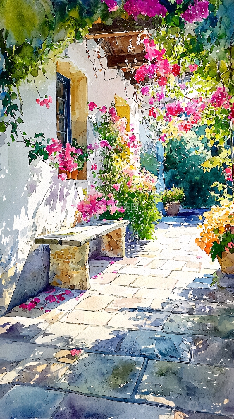 高清大图下载【趣麦麦图】阳光下的庭院石板路