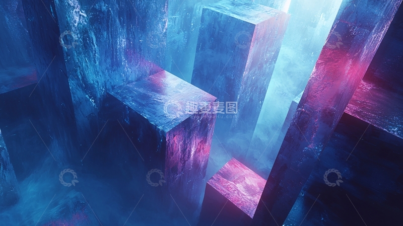 高清大图下载【趣麦麦图】蓝紫光影下的几何体方块