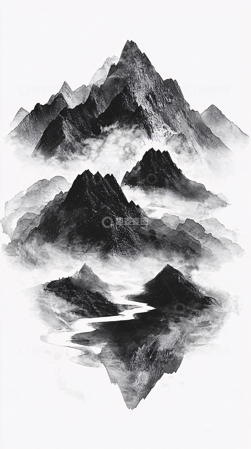 高清大图下载【趣麦麦图】水墨山水画1027