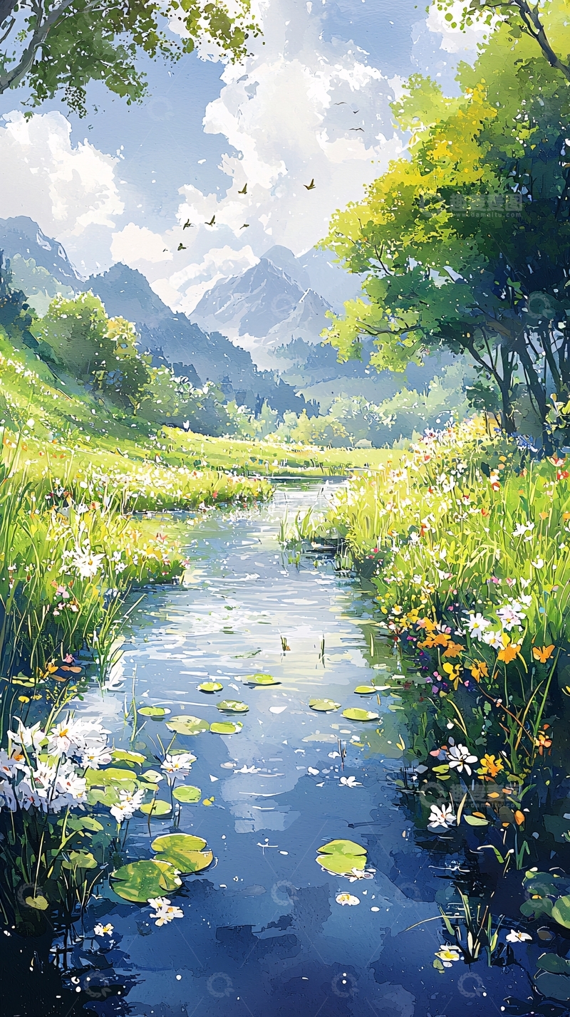 高清大图下载【趣麦麦图】田园风光小溪