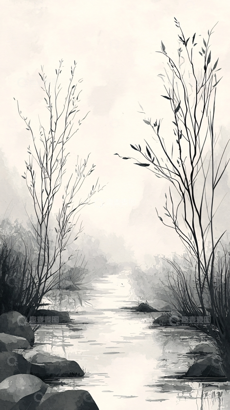 高清大图下载【趣麦麦图】黑白水墨画