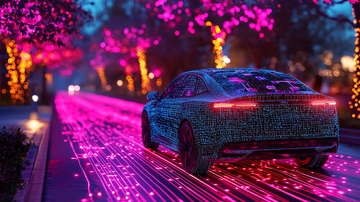 夜间行驶的炫彩汽车