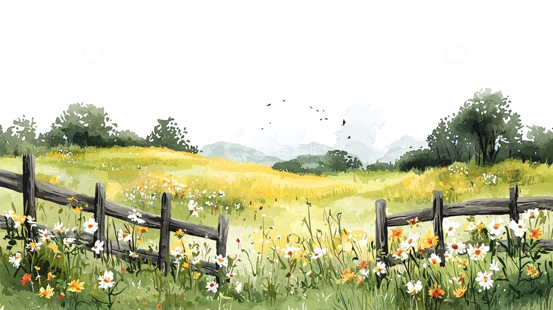 高清大图下载【趣麦麦图】田园风光水彩画
