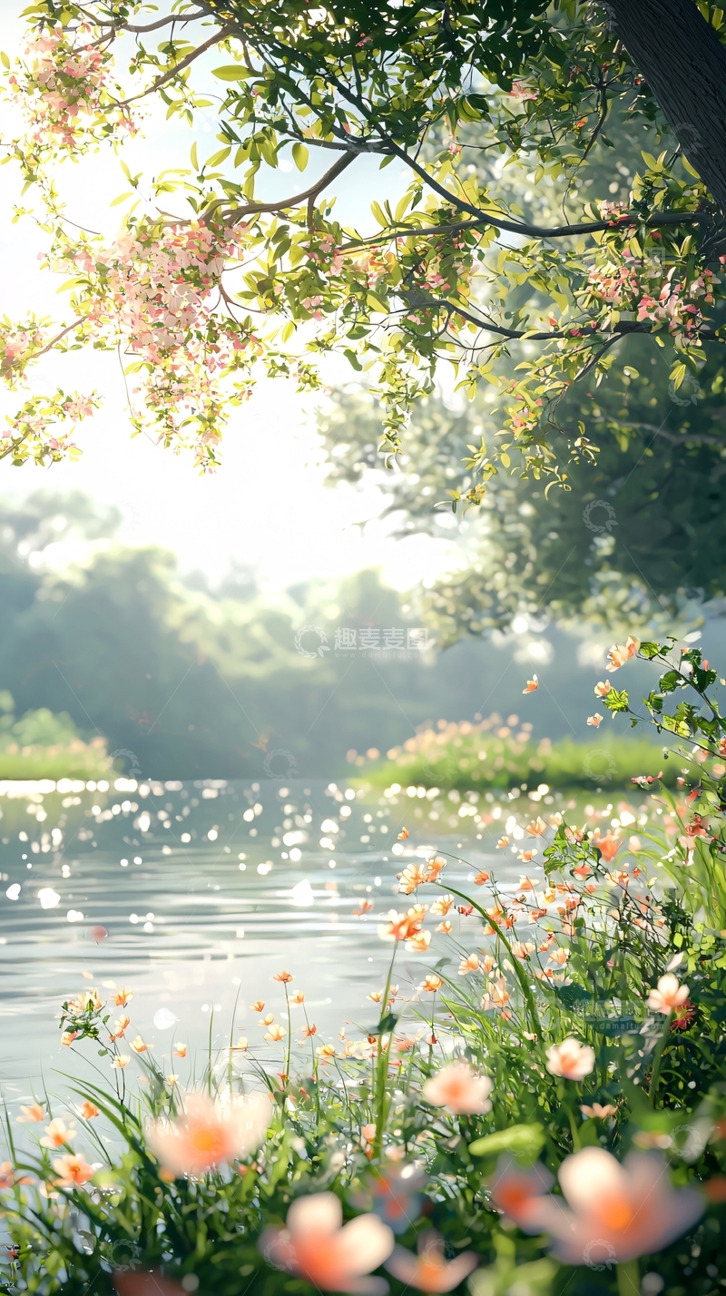 高清大图下载【趣麦麦图】阳光下的湖边春景