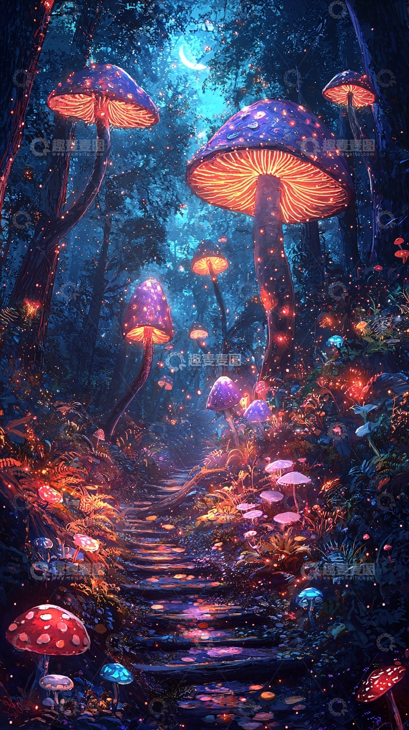 高清大图下载【趣麦麦图】梦幻森林蘑菇小路