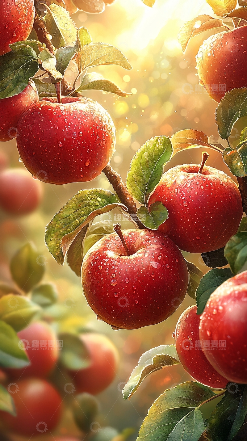 高清大图下载【趣麦麦图】阳光下红苹果树枝