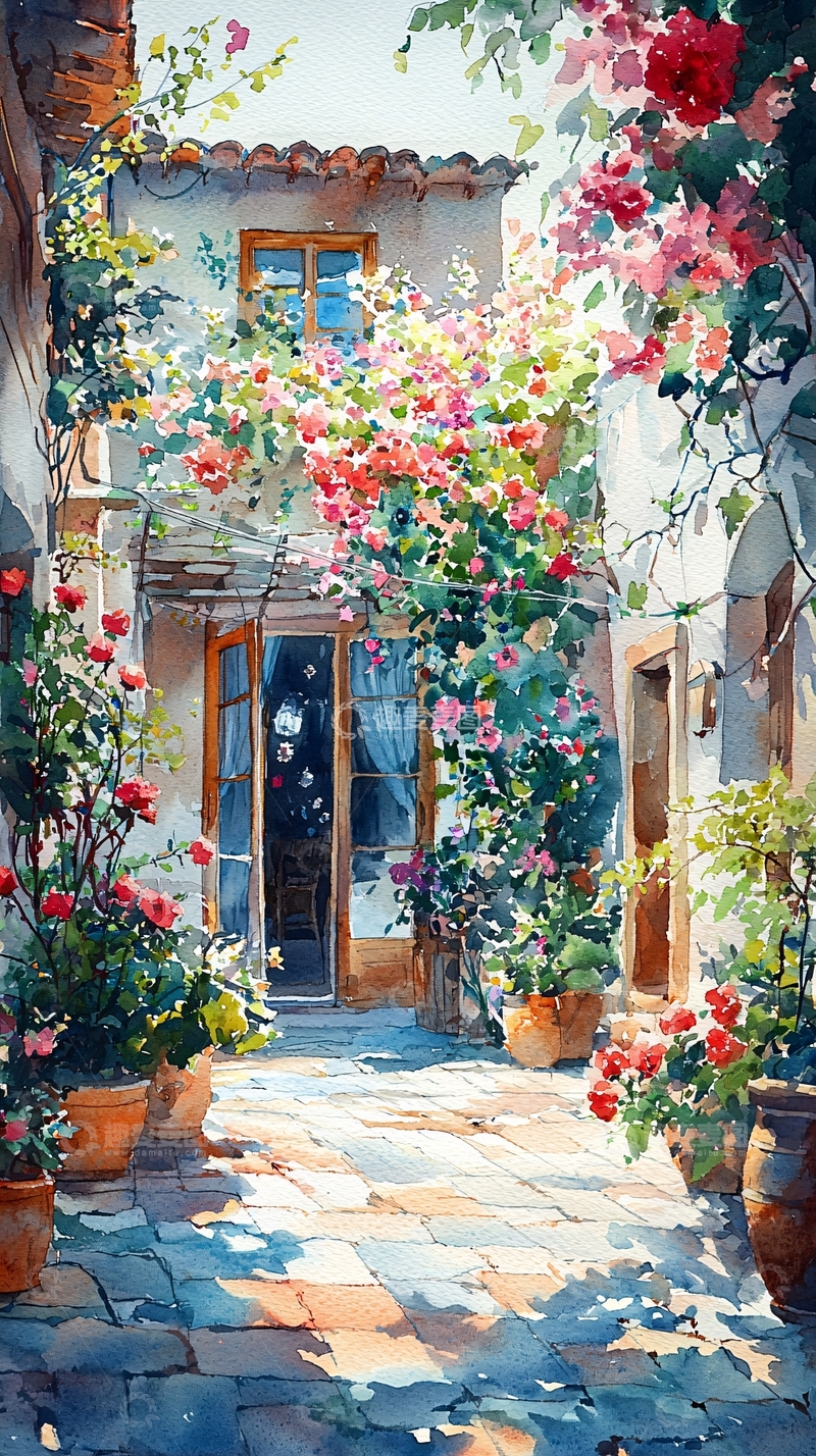 高清大图下载【趣麦麦图】阳光下的花朵庭院