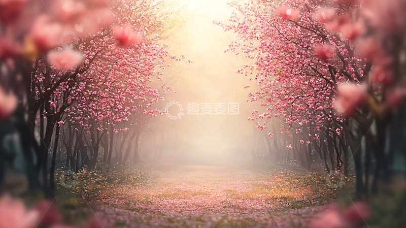 高清大图下载【趣麦麦图】粉色樱花树林小路