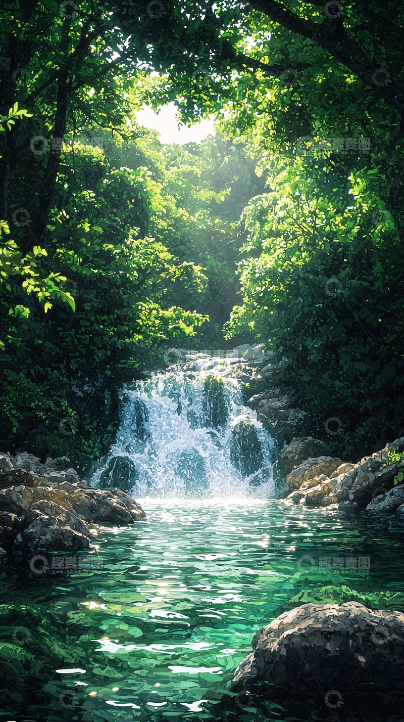 高清大图下载【趣麦麦图】森林瀑布