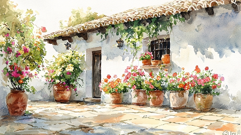 高清大图下载【趣麦麦图】阳光下的西班牙庭院