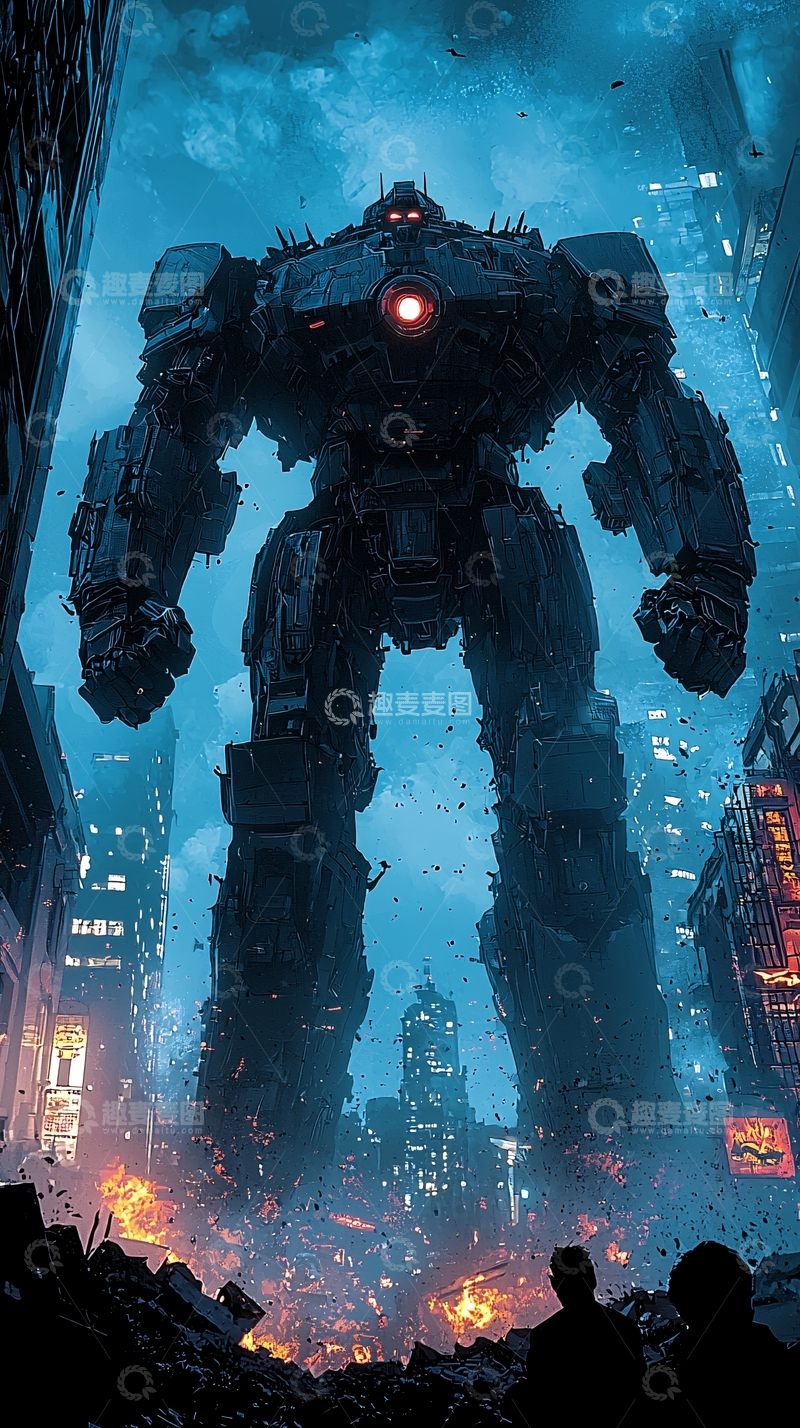 高清大图下载【趣麦麦图】巨型机器人都市废墟