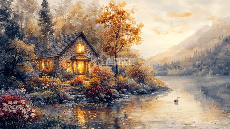 高清大图下载【趣麦麦图】湖边小屋