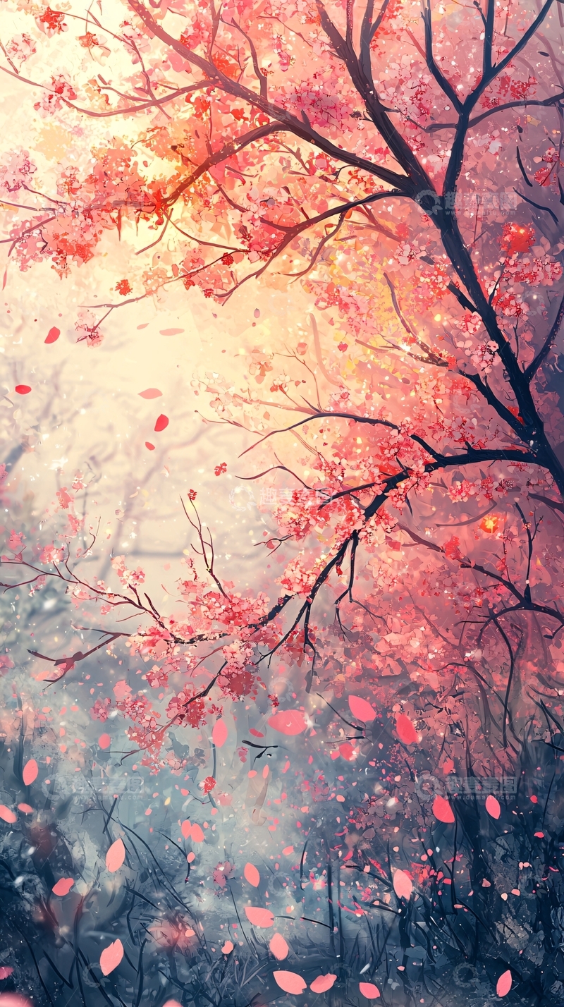 高清大图下载【趣麦麦图】唯美粉色樱花树林
