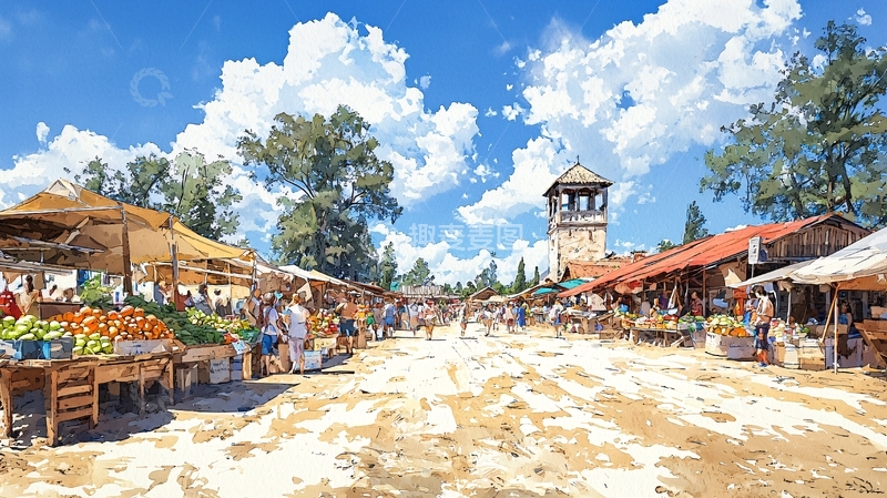 高清大图下载【趣麦麦图】阳光下的中世纪集市