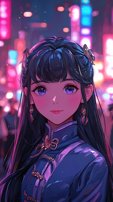 夜景动漫少女