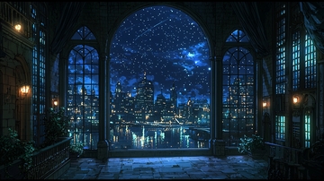 哥特式建筑夜景星空城市