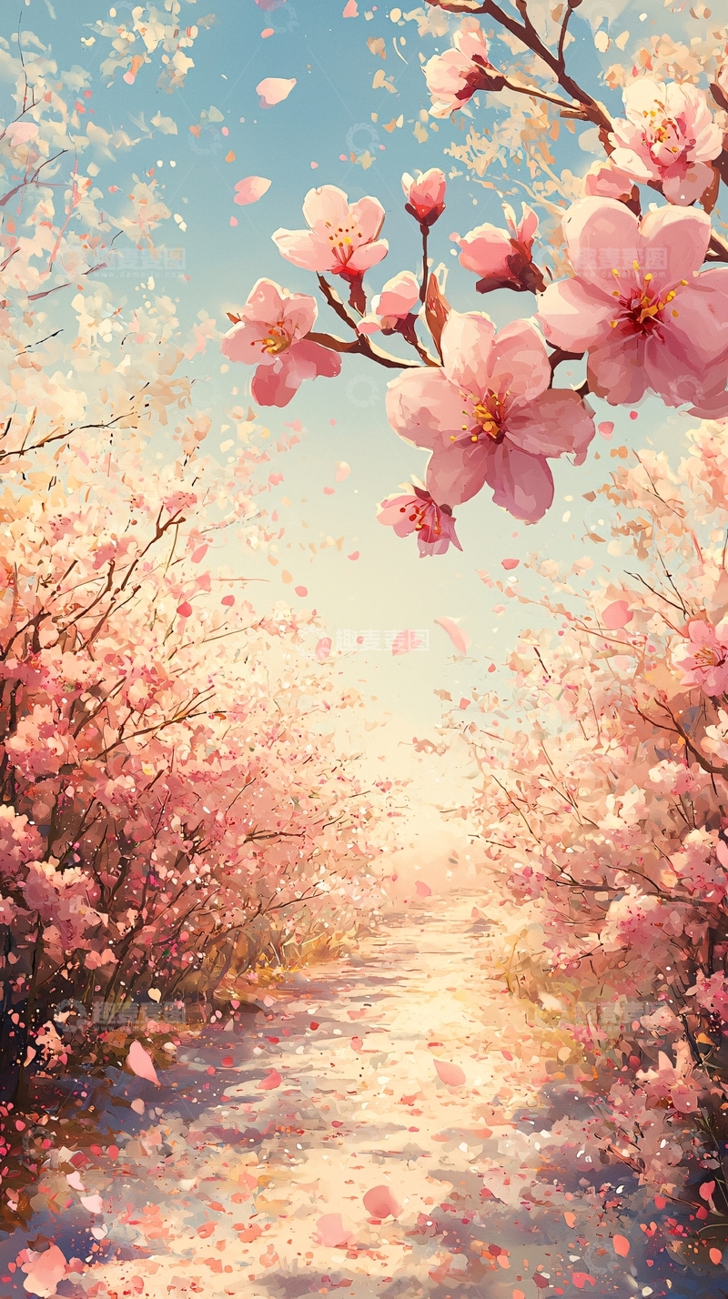 高清大图下载【趣麦麦图】唯美粉色樱花树林小路