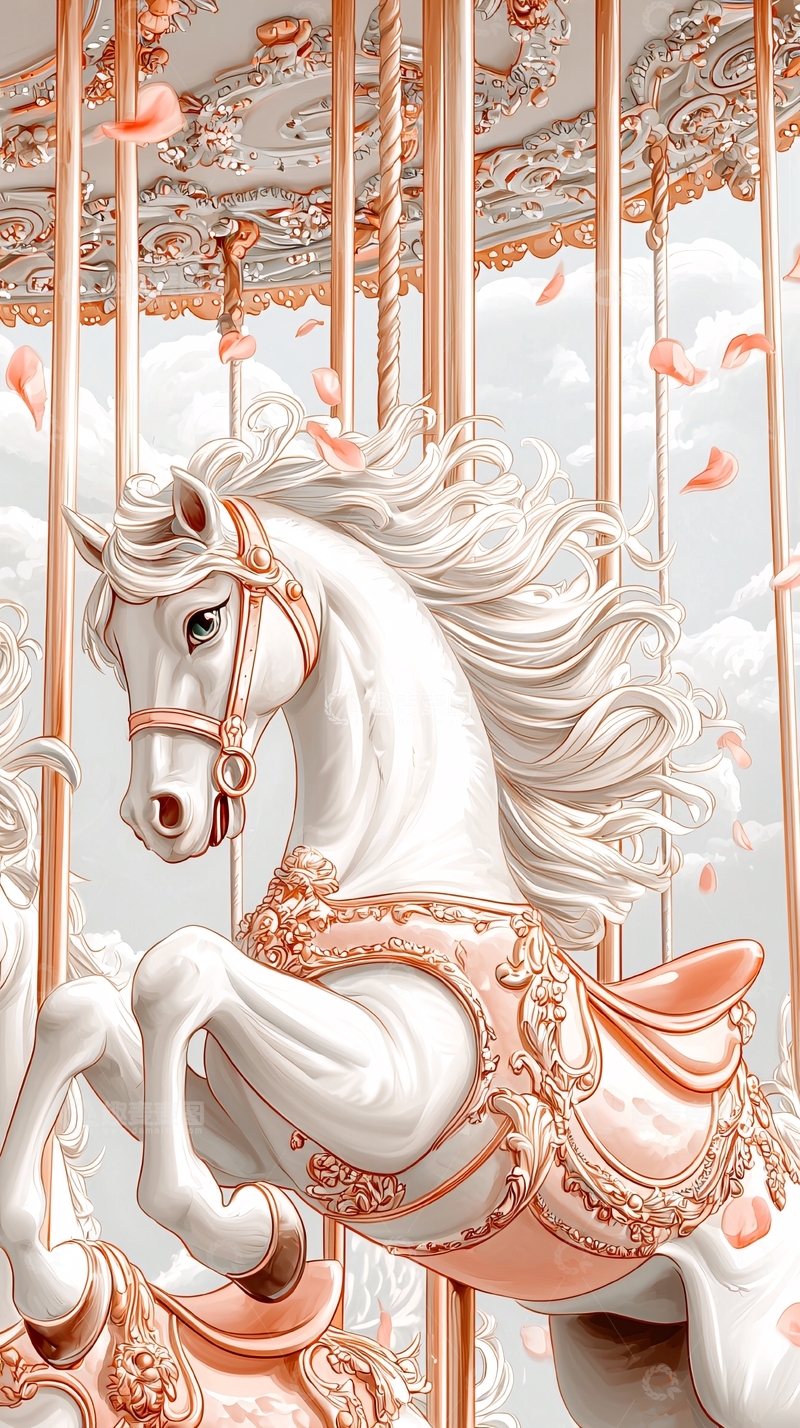 高清大图下载【趣麦麦图】旋转木马白马