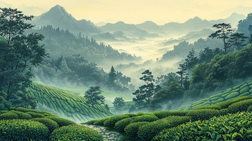 山间茶园雾气朦胧